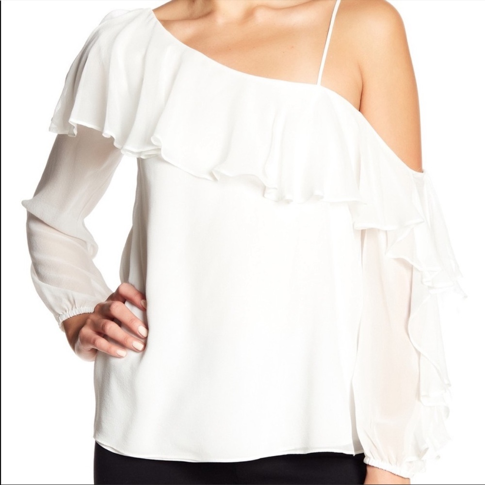 Haute Hippie Silk Off Shoulder Ruffle Top